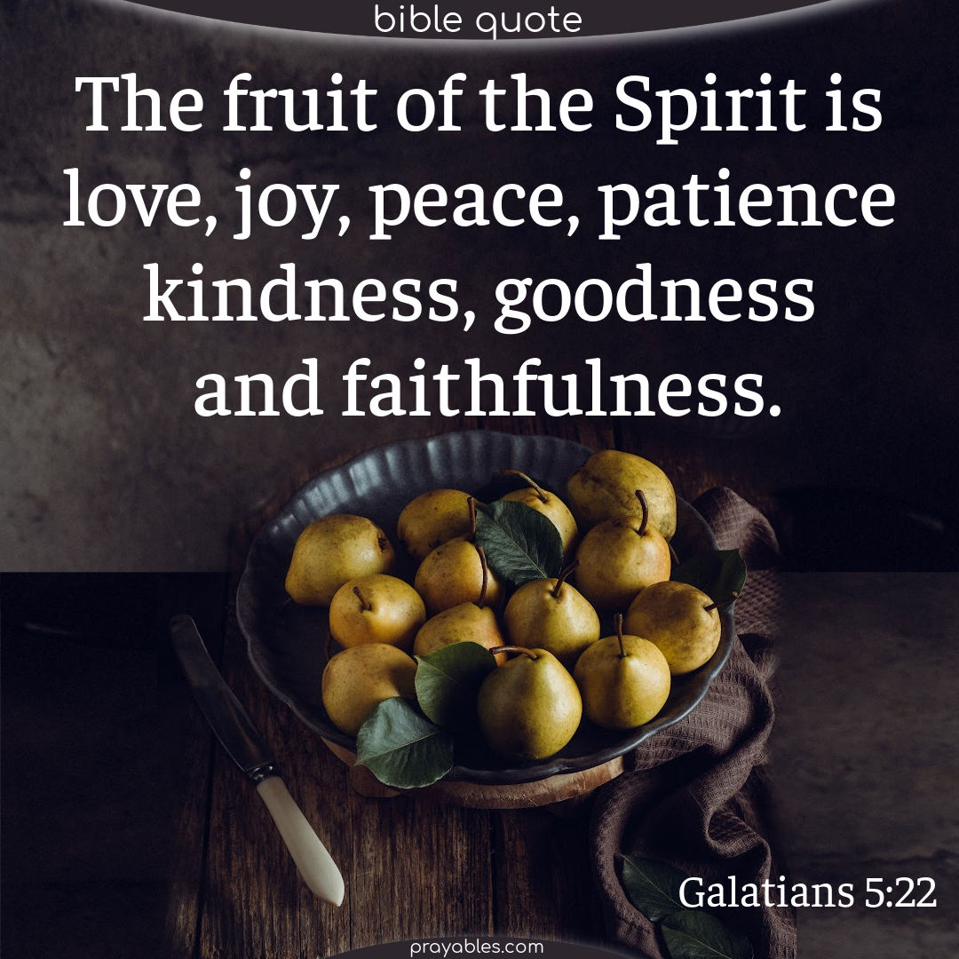 Galatians 5:22 But the fruit of the Spirit is love, joy, peace, patience,  kindness, goodness, faithfulness